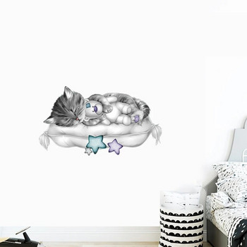 Three Ratels CM42 χαριτωμένα αυτοκόλλητα τοίχου διακόσμηση σπιτιού με γάτα ύπνου αυτοκόλλητα παιδικής κρεβατοκάμαρας αυτοκόλλητα τουαλέτας