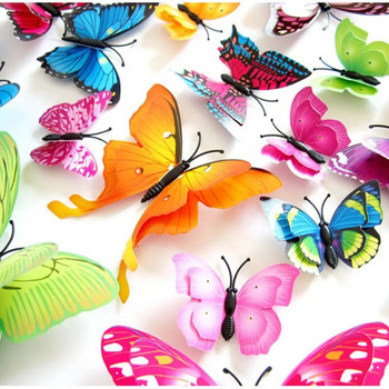 12 бр. Комплект стикери за стена 3D пеперуда Цветни двуслойни стикери за стена на стената за парти декорация Водоустойчив материал