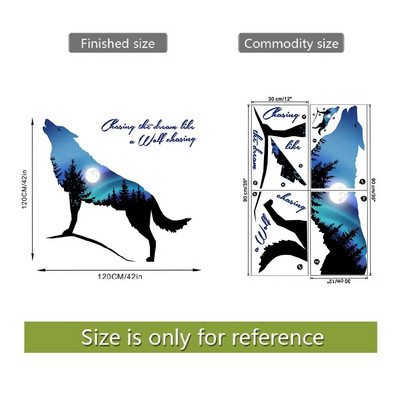 Zilais vilks gaudo naktī Spilgts mēness mežs kalns sienas uzlīme Dzīvojamās istabas bērnu istabas fona noformējums dekors plakāts