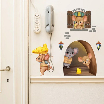 Четене на мишка Стикери за стена Забавни тапети за дупка на мишката за детска стая Спалня Ъглови стълби PVC подвижни стикери 1 бр. Декор на стая