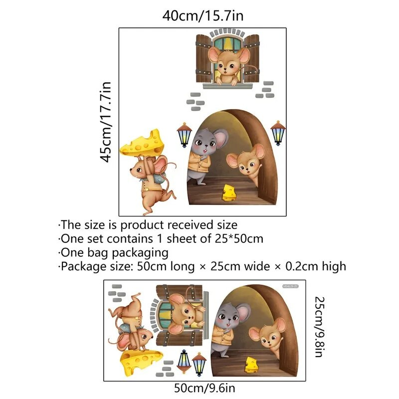 Peles lasīšanas sienas uzlīmes Funny Mouse Hole tapetes bērnu istabai Guļamistabas stūra kāpnes PVC noņemamas uzlīmes 1 gab. Telpas dekors