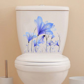 1 gab Blue Flowers sienas uzlīmes Dekorācijas tualetes uzlīmes WC pašlīmējošās tapetes sienas sienas tualetes vāka sēdekļu uzlīmes