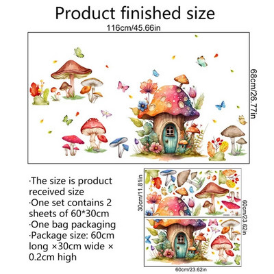 Rajzfilm gombás falmatricák gyerekszobáknak Színes erdei gombaház matricák falfestmény, gyerekhálószoba tapéta Autocollants