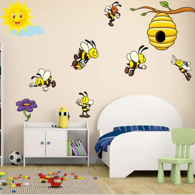 „Sun Little Bee“ sieninis lipdukas „pasidaryk pats“ animacinis filmukas namų dekoravimo tapetai, tapetai „Pegatinas De Pared“ namų dekoravimo priedai