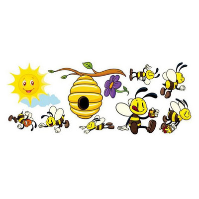 Sun Little Bee Sienas uzlīme DIY karikatūra Mājas noformējuma tapetes Sienas gleznojums Pegatinas De Pared Mājas dekorēšanas piederumi