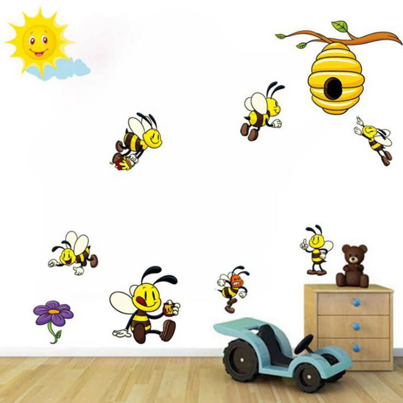 Sun Little Bee Sienas uzlīme DIY karikatūra Mājas noformējuma tapetes Sienas gleznojums Pegatinas De Pared Mājas dekorēšanas piederumi