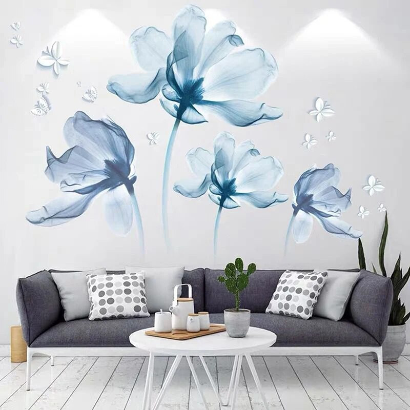 Lielas 3D ziedu sienas uzlīmes mājas dzīvojamās istabas dekorēšanai sienu uzlīmes DIY 120cm*86cm