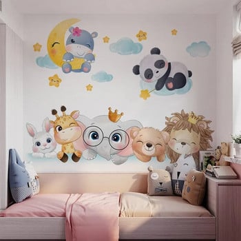 Cute Bear Star Cloud Αυτοκόλλητα τοίχου για Παιδικά Δωμάτια Κορίτσια Αγόρια Δωμάτιο μωρού Διακόσμηση κρεβατοκάμαρας Kawaii Cartoon Animal Wallpaper PVC