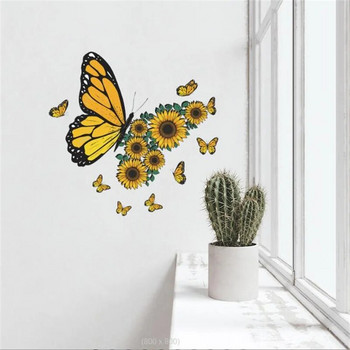 Подвижни пеперуди Слънчогледови стикери за хладилник на вратата Гардероб Спалня Домашно изкуство Стикери Декоративни стикери за стена