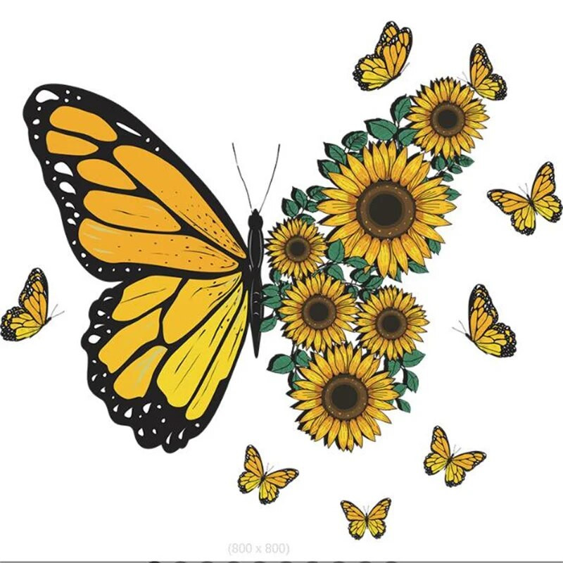 Levehető pillangós napraforgós hűtőszekrény matricák az ajtón Szekrény Hálószoba Otthoni Művészeti matricák Dekoratív fali matricák
