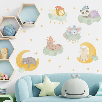 Комбинация от анимационни животни облаци Луна спящи звезди Детска стая декоративни стикери за стена самозалепваща се декорация на къща