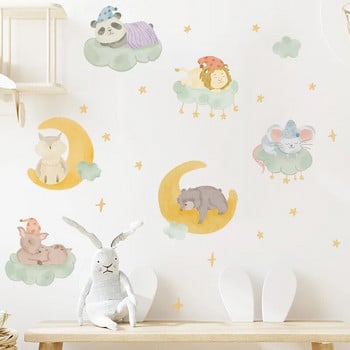 Σύννεφα με συνδυασμό ζώων σελήνης αστεράκια που κοιμούνται Παιδικό δωμάτιο διακοσμητικά αυτοκόλλητα τοίχου αυτοκόλλητη διακόσμηση σπιτιού