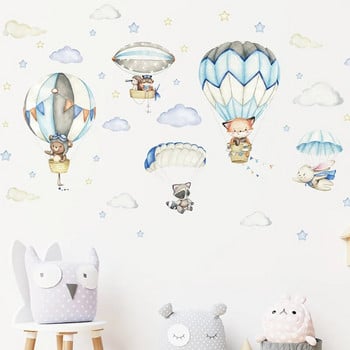 Αυτοκόλλητα τοίχου με ζωάκια κινουμένων σχεδίων Αυτοκόλλητα τοίχου με μπαλόνι ζεστού αέρα Panda Foxes on Hot Air Αυτοκόλλητα τοίχου για παιδικό δωμάτιο Νηπιαγωγείο μωρού Αυτοκόλλητα για αγόρια Διακόσμηση σπιτιού