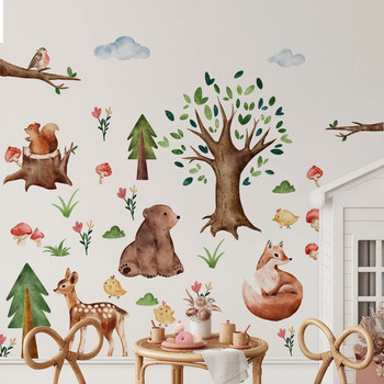 Αυτοκόλλητα τοίχου με ζωάκια κινουμένων σχεδίων για παιδικό δωμάτιο Διακόσμηση νηπιαγωγείου βρεφικού δωματίου Μεγάλο μέγεθος Αρκούδα αλεπού δέντρο χαλκομανίες τοίχου Ταπετσαρία νηπιαγωγείου
