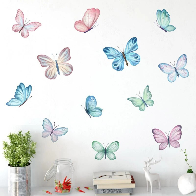 Karikatūra Bunny Butterfly Sienas Uzlīmes Bērnu Bērnu istabas Sienas Uzlīmes Bērniem Dzīvojamās istabas Guļamistabas Sienu dekors Trušu uzlīmes PVC