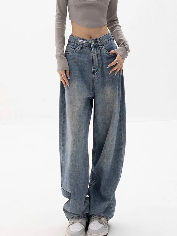Baggy Jeans Moteriški džinsai aukštu liemeniu Džinsinės plačios kelnės Šviesiai mėlynos laisvos kelnės 2023 m. Korėjos laisvalaikio gatvės apranga Y2K mada