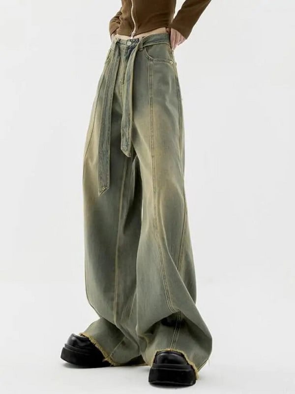 Y2K Naised Vintage tänavarõivad Korea kottis kaubateksad Retro sirged langevarjupüksid teksapüksid haldjas grunge alternatiivsed riided