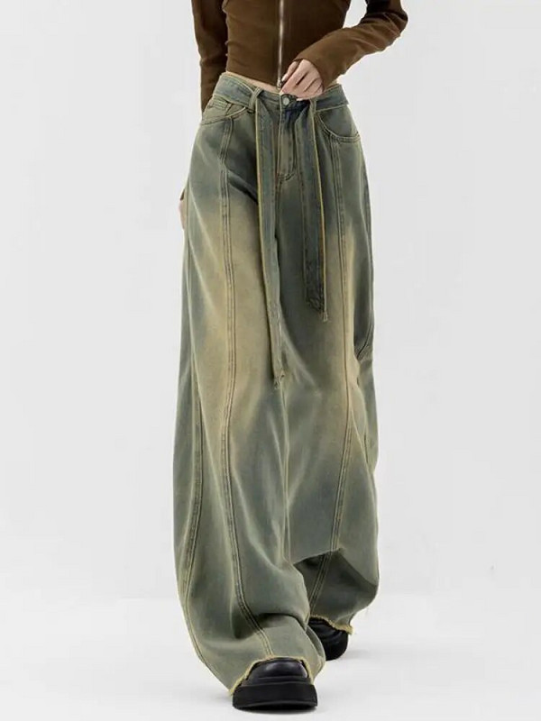 Y2K Naised Vintage tänavarõivad Korea kottis kaubateksad Retro sirged langevarjupüksid teksapüksid haldjas grunge alternatiivsed riided