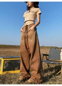 Y2k καφέ Vintage Grunge Τζιν Hip Hop Τζιν Παντελόνι Γυναικείο 90s Street Style Φαρδύ παντελόνι Γυναικείο Ψηλόμεσο ίσιο πόδι