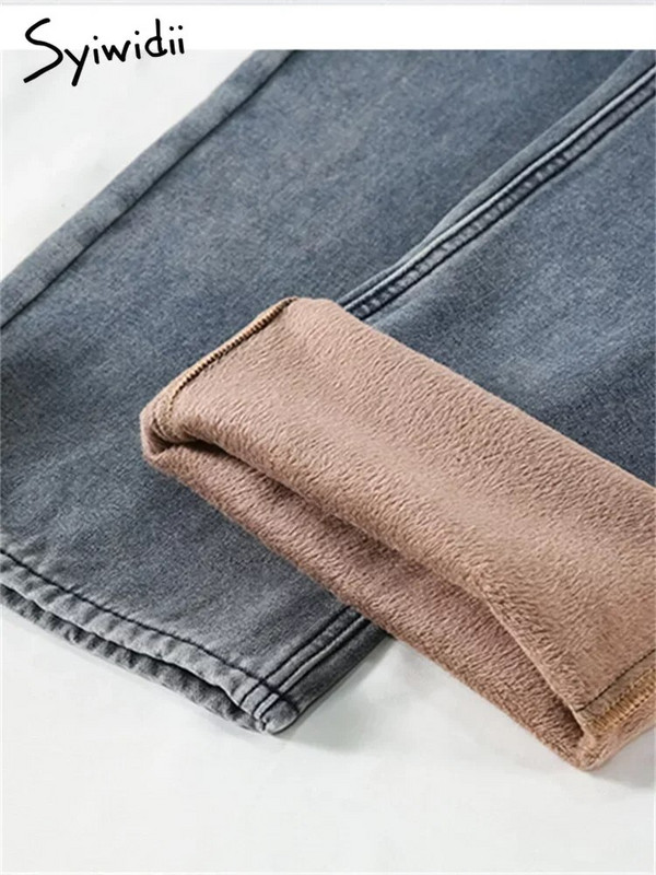 „Syiwidii Velvet Thicken Blue“ džinsai moterims, 2023 m. naujos mados vintažiniai džinsai aukštu liemeniu, laisvalaikio laisvi, tiesūs plačių kojų džinsai