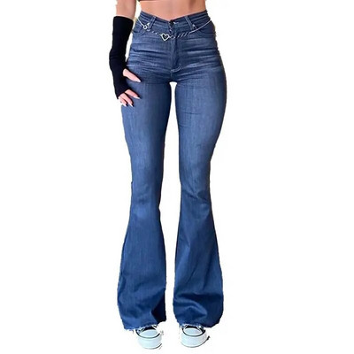 Divat Női Nadrág Magas derekú Kiszélesedő Farmer Kék Vékony utcai ruházat Y2k Vintage Minőségi Harajuku Barát Ruházat Női