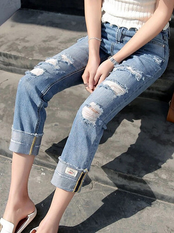 Cargo Jeans Γυναικείο τζιν σκισμένο παντελόνι Femme Loose Παντελόνι Κορέα Φαρδύ πόδι ίσια τρύπα Σπασμένο τζιν Boyfriend Streetwear 2023