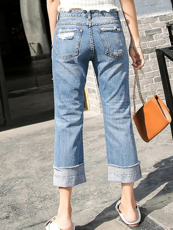 Cargo Jeans Γυναικείο τζιν σκισμένο παντελόνι Femme Loose Παντελόνι Κορέα Φαρδύ πόδι ίσια τρύπα Σπασμένο τζιν Boyfriend Streetwear 2023