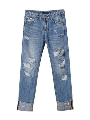 Cargo Jeans Γυναικείο τζιν σκισμένο παντελόνι Femme Loose Παντελόνι Κορέα Φαρδύ πόδι ίσια τρύπα Σπασμένο τζιν Boyfriend Streetwear 2023