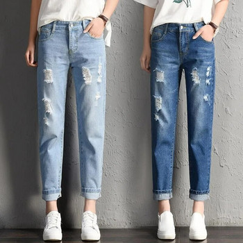 Μόδα Mid Waist Boyfriend Big Ripped Hole Jeans Γυναικεία Casual High Street τζιν παντελόνι Sexy Vintage Pencil φαρδύ παντελόνι Νέο 2023