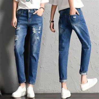 Μόδα Mid Waist Boyfriend Big Ripped Hole Jeans Γυναικεία Casual High Street τζιν παντελόνι Sexy Vintage Pencil φαρδύ παντελόνι Νέο 2023