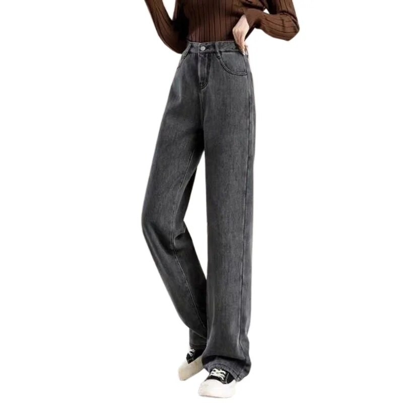 Ziemas bikses Sieviešu zili džinsi Sieviešu korejiešu modes Taisnās kājas Džinsi Ielu apģērbi Y2k džinsa sieviešu apģērbi sieviešu ar augstu vidukli