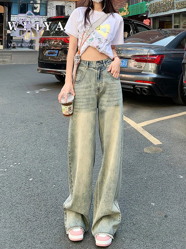 Nauji 2023 m. vasaros Y2k stiliaus drabužiai moteriški gatvės drabužiai, madingi platūs vintažiniai maišeliai džinsai