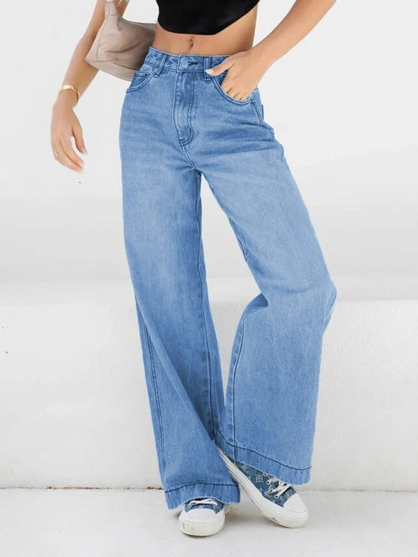 Augsta jostasvieta Džinss Baggy Džinsi Sieviešu ielu apģērbi Ikdienas Slouchy Džinsi Vintage zilas Pilnas Bikses Liela izmēra Besics Taisnas bikses