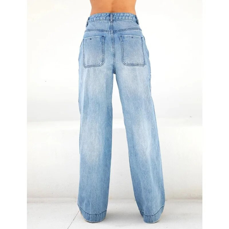 Elastīgi modes džinsi ar augstu vidukli Brīvi ērti džinsi sievietēm Bikses Boyfriend Style džinsa bikšu bikses