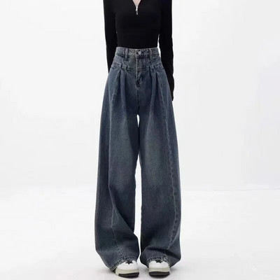 Ανοιξιάτικη φθινοπωρινή κορεατική μόδα Streetwear ψηλόμεσο φαρδύ τζιν Γυναικείο ίσιο λεπτό ντραπέ Παντελόνι παντελόνι με φαρδύ πόδι παντελόνι Femme