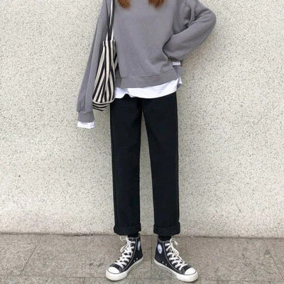 Tiesios kojos džinsai Vintage Y2k korėjietiški džinsai Moteris aukštu juosmeniu Moteriškos kelnės Moteriškos Moteriškos Džinsai Baggy Streetwear Drabužiai Drabužiai