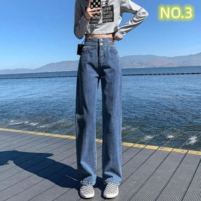 Tiesios kojos džinsai Vintage Y2k korėjietiški džinsai Moteris aukštu juosmeniu Moteriškos kelnės Moteriškos Moteriškos Džinsai Baggy Streetwear Drabužiai Drabužiai