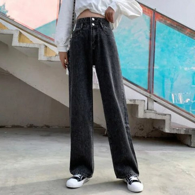 Tiesios kojos džinsai Vintage Y2k korėjietiški džinsai Moteris aukštu juosmeniu Moteriškos kelnės Moteriškos Moteriškos Džinsai Baggy Streetwear Drabužiai Drabužiai