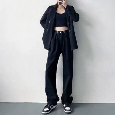 Tiesios kojos džinsai Vintage Y2k korėjietiški džinsai Moteris aukštu juosmeniu Moteriškos kelnės Moteriškos Moteriškos Džinsai Baggy Streetwear Drabužiai Drabužiai