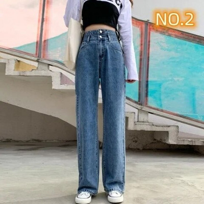 Tiesios kojos džinsai Vintage Y2k korėjietiški džinsai Moteris aukštu juosmeniu Moteriškos kelnės Moteriškos Moteriškos Džinsai Baggy Streetwear Drabužiai Drabužiai