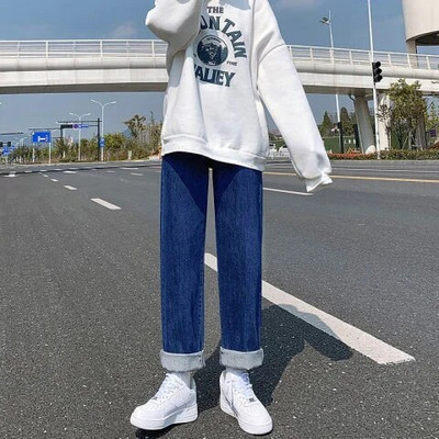 Tiesios kojos džinsai Vintage Y2k korėjietiški džinsai Moteris aukštu juosmeniu Moteriškos kelnės Moteriškos Moteriškos Džinsai Baggy Streetwear Drabužiai Drabužiai