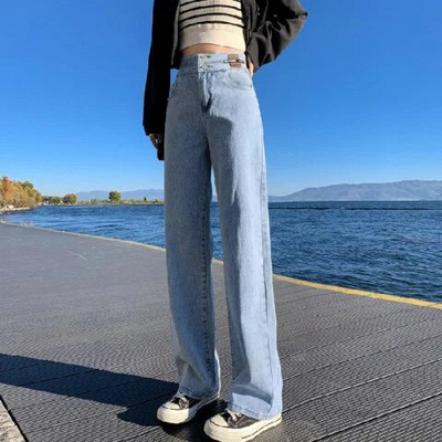 Tiesios kojos džinsai Vintage Y2k korėjietiški džinsai Moteris aukštu juosmeniu Moteriškos kelnės Moteriškos Moteriškos Džinsai Baggy Streetwear Drabužiai Drabužiai