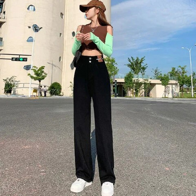 Tiesios kojos džinsai Vintage Y2k korėjietiški džinsai Moteris aukštu juosmeniu Moteriškos kelnės Moteriškos Moteriškos Džinsai Baggy Streetwear Drabužiai Drabužiai