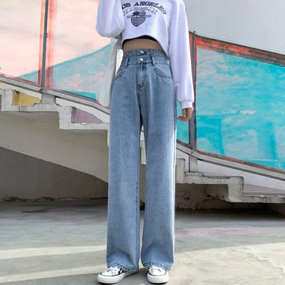Tiesios kojos džinsai Vintage Y2k korėjietiški džinsai Moteris aukštu juosmeniu Moteriškos kelnės Moteriškos Moteriškos Džinsai Baggy Streetwear Drabužiai Drabužiai