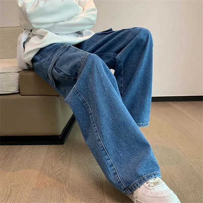 Lielizmēra 6XL džinsi ar augstu vidukli ar platām kājām Ikdienas Cargo Vaqueros korejiešu ielas apģērbs Taisnas džinsa bikses Sieviešu baggy bikses