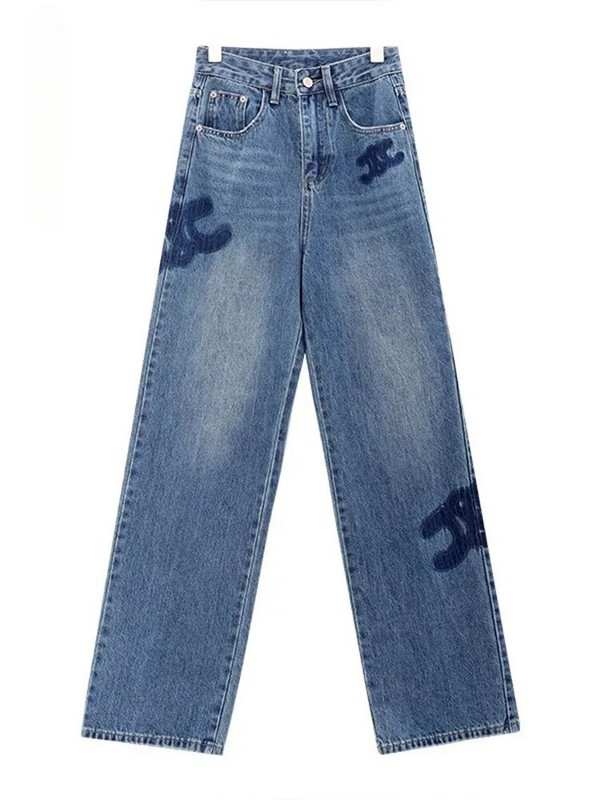 Mėlyni Streetwear džinsai plačios kelnės Moteriškos kelnės aukštu liemeniu Y2k Europe Fashion Boyfriend Laisvos džinsinės kelnės Moteriški džinsai