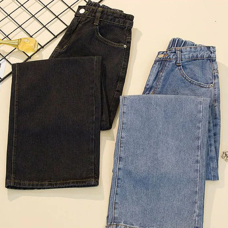 Lielizmēra džinsi ar augstu vidukli ar platām kājām Ikdienišķas sieviešu džinsu bikses, maigas, taisnas, pavasara korejiešu modes brīvas vaqueros 2023 jaunums