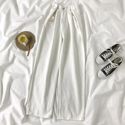 Sieviešu bikses 2022 Streetwear Taisnas vienkrāsainas bikses ar augstu vidukli Baggy Modes Meiteņu Studentu Džinsi Platas Mamma Džinsu Bikses