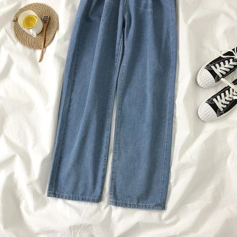 Sieviešu bikses 2022 Streetwear Taisnas vienkrāsainas bikses ar augstu vidukli Baggy Modes Meiteņu Studentu Džinsi Platas Mamma Džinsu Bikses