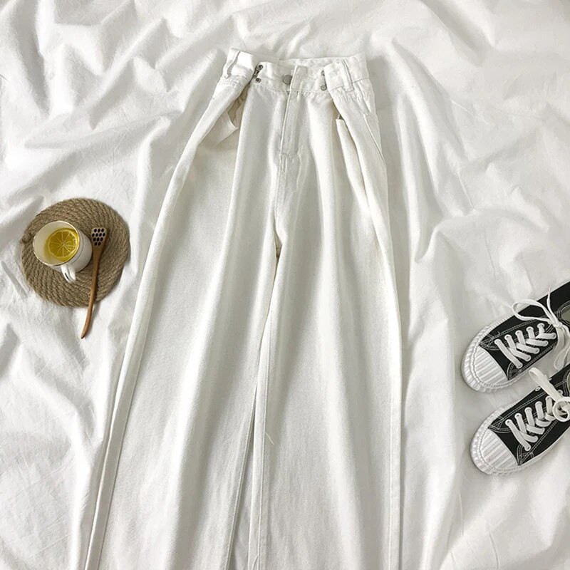 Sieviešu bikses 2022 Streetwear Taisnas vienkrāsainas bikses ar augstu vidukli Baggy Modes Meiteņu Studentu Džinsi Platas Mamma Džinsu Bikses